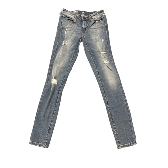 SO Women's Skinny Jeans - Distressed Blue - Picture 1 of 4